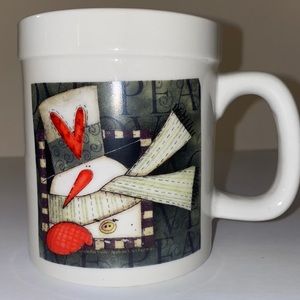 Vintage Folk Art Snowman w/Striped Scarf & Heart on TopHat Mug